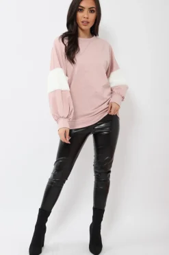 Rebellious Fashion Rose Jumper with White Fur Sleeves - Stephanie