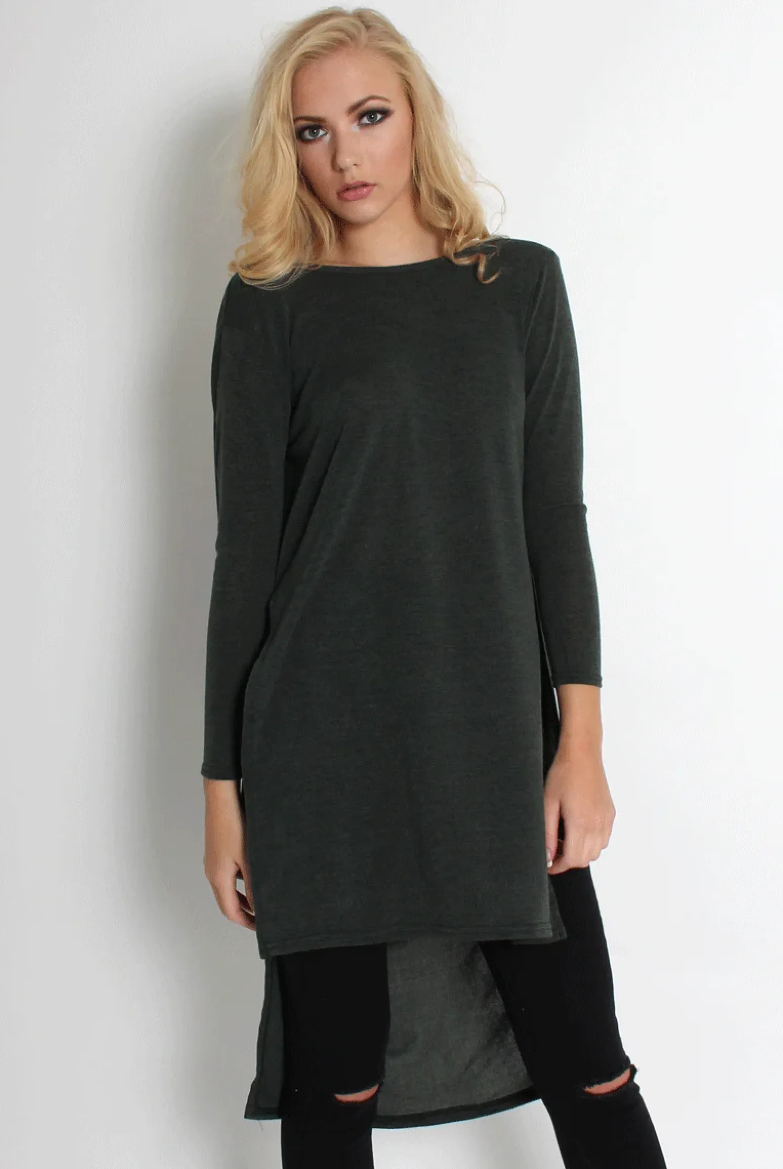 Rebellious Fashion Rose Khaki Drooped Back Jumper