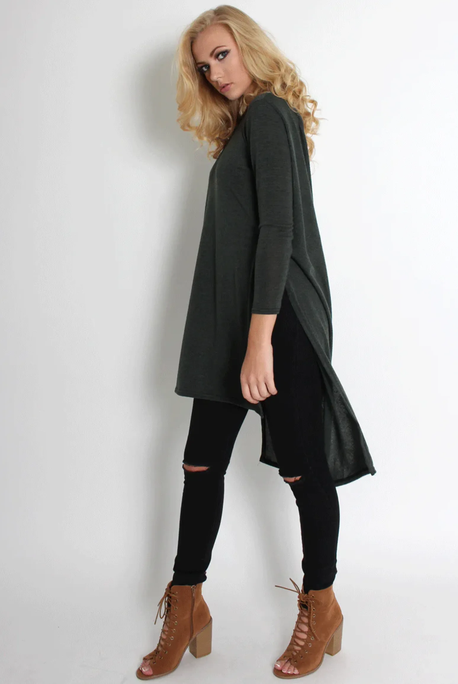Rebellious Fashion Rose Khaki Drooped Back Jumper