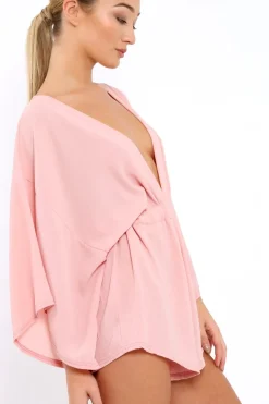 Rebellious Fashion Rose Kimono Plunge Playsuit - Alisa