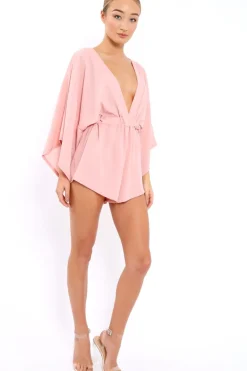 Rebellious Fashion Rose Kimono Plunge Playsuit - Alisa