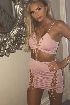 Rebellious Fashion Rose Lace up Front Co-ord Set - Presley