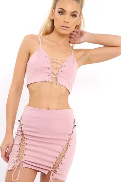 Rebellious Fashion Rose Lace up Front Co-ord Set - Presley