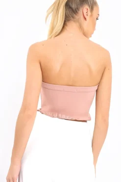 Rebellious Fashion Rose Lace Up Front Frill Bandeau Crop Top - Cyndi