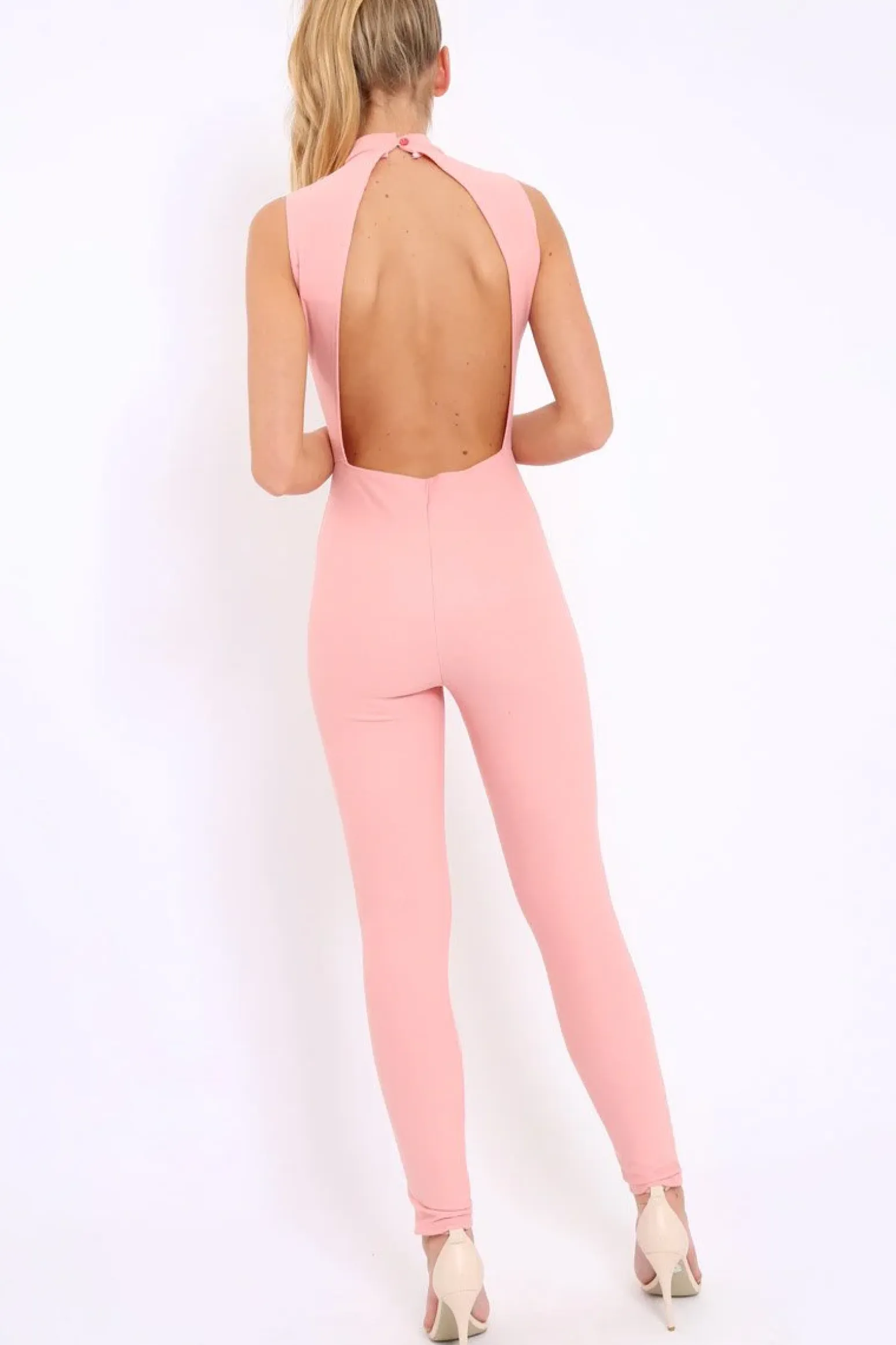Rebellious Fashion Rose Lace Up Plunge Choker Neck Jumpsuit - Lissy