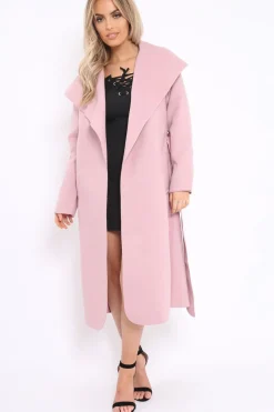 Rebellious Fashion Rose Long Length Waterfall Belted Coat - Cindy