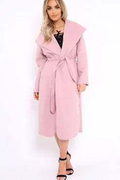 Rebellious Fashion Rose Long Length Waterfall Belted Coat - Cindy