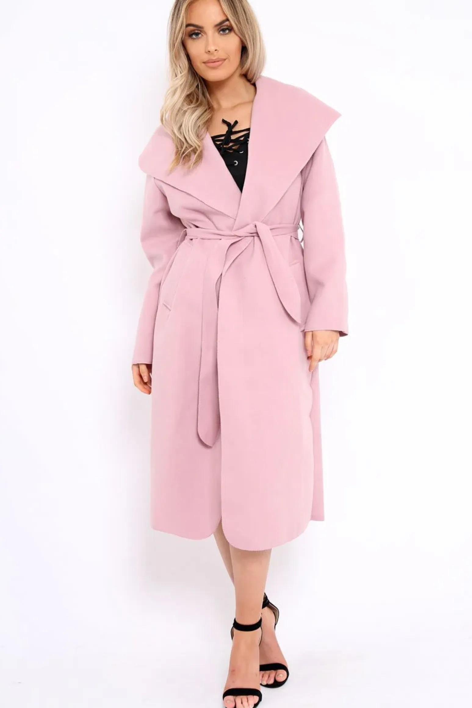Rebellious Fashion Rose Long Length Waterfall Belted Coat - Cindy