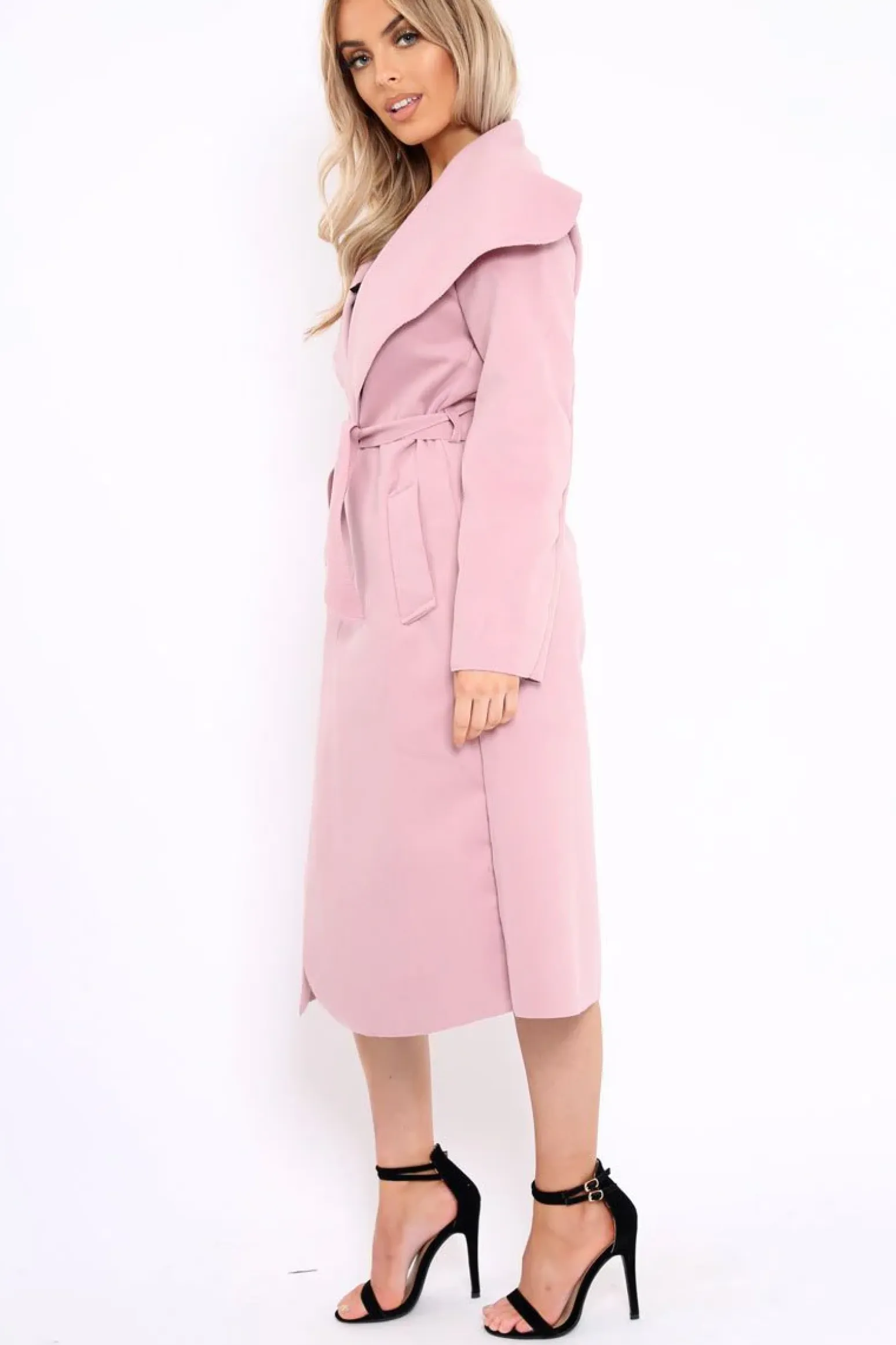 Rebellious Fashion Rose Long Length Waterfall Belted Coat - Cindy