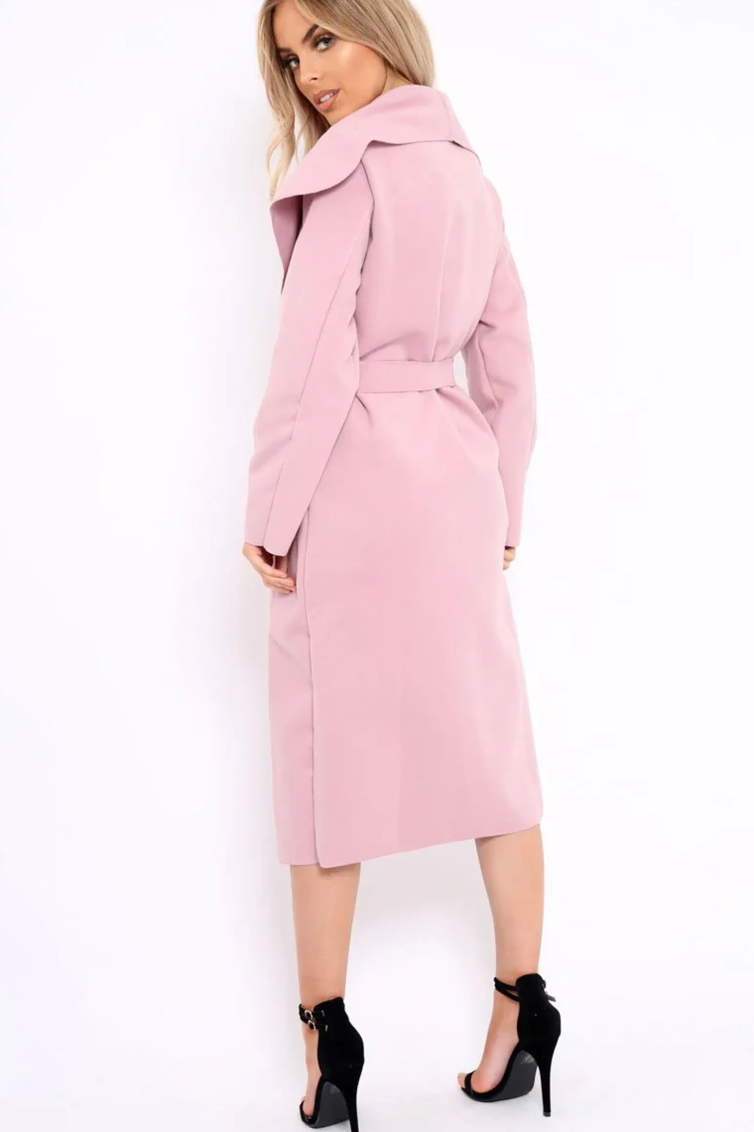 Rebellious Fashion Rose Long Length Waterfall Belted Coat - Cindy