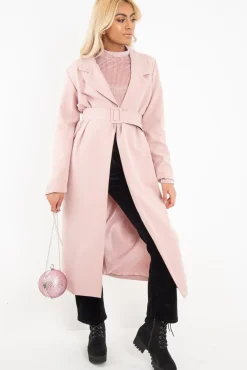 Rebellious Fashion Rose Longline Tailored Belted Coat - Joelle