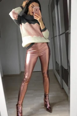 Rebellious Fashion Rose Metallic PU Leggings - Rio