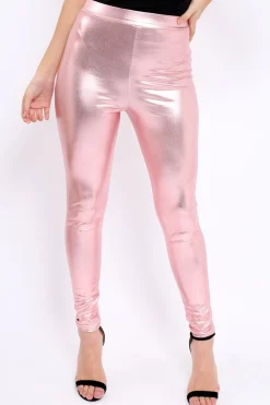 Rebellious Fashion Rose Metallic PU Leggings - Rio