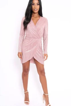 Rebellious Fashion Rose Metallic Wrap Front Dress - Angie