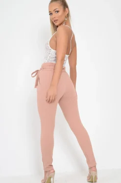 Rebellious Fashion Rose Paper Bag Tie Waist Cigarette Trousers - Karmen