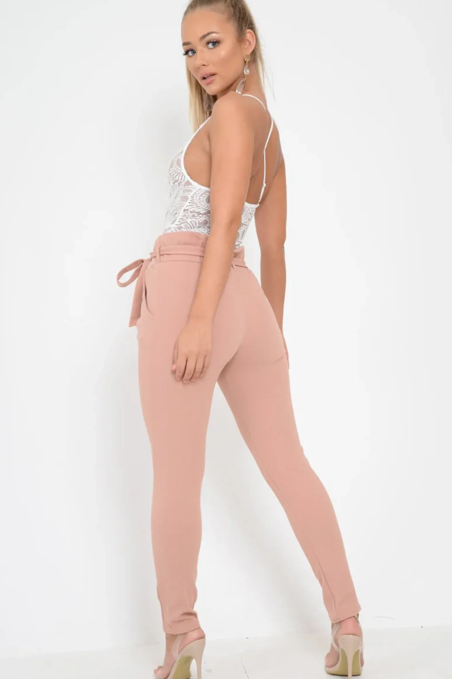 Rebellious Fashion Rose Paper Bag Tie Waist Cigarette Trousers - Karmen