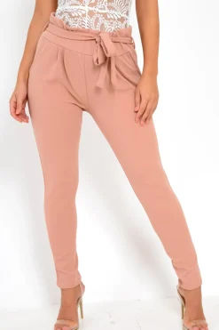 Rebellious Fashion Rose Paper Bag Tie Waist Cigarette Trousers - Karmen