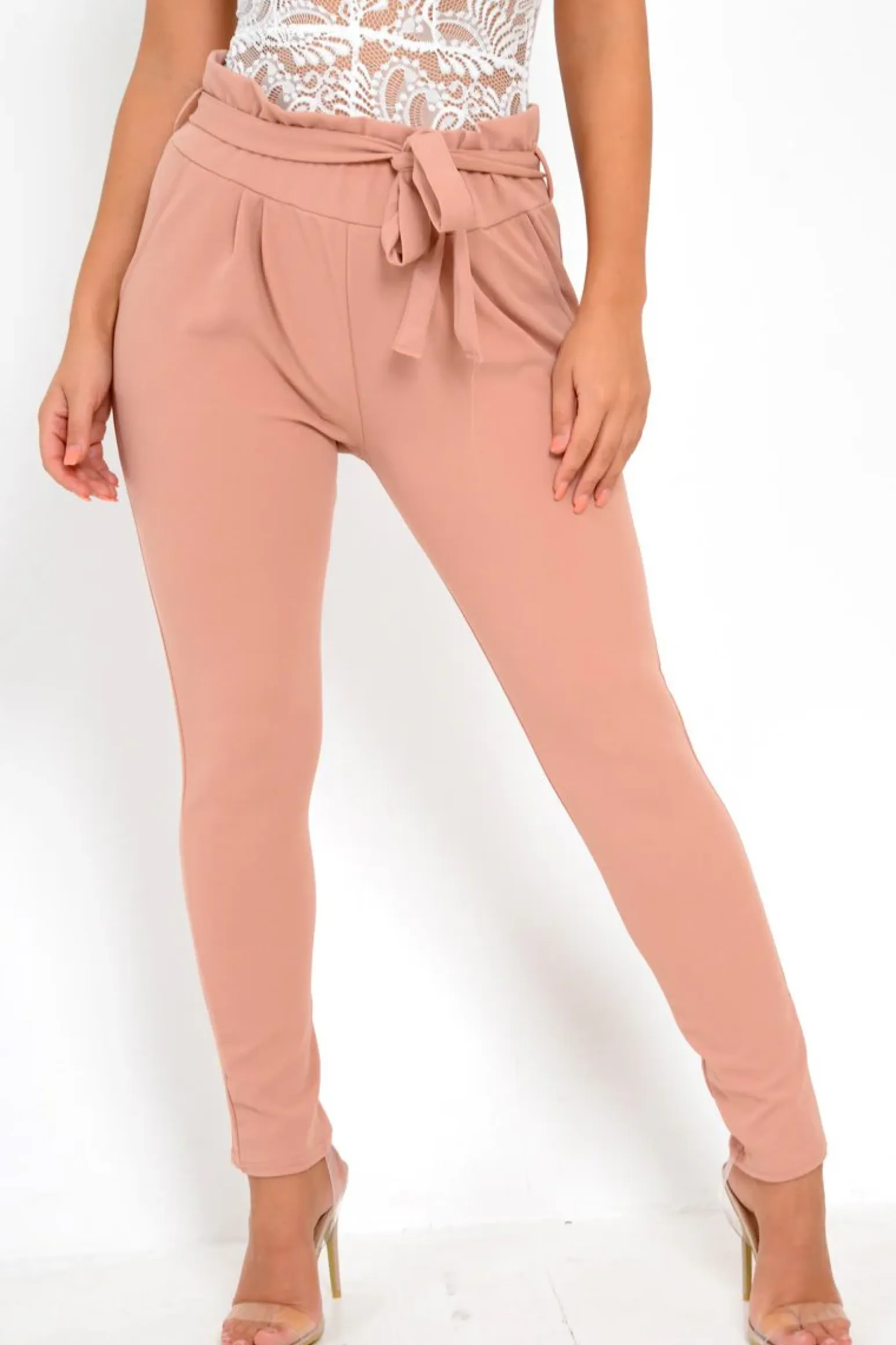 Rebellious Fashion Rose Paper Bag Tie Waist Cigarette Trousers - Karmen