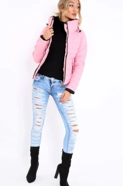 Rebellious Fashion Rose Pink Padded Coat - Zara