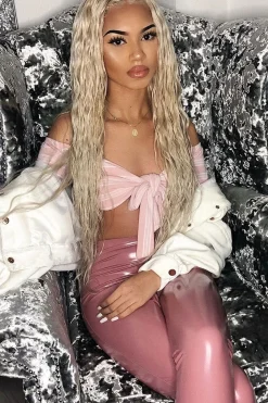 Rebellious Fashion Rose Pink Shiny Vinyl PU Leggings - Rio