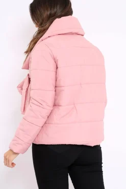 Rebellious Fashion Rose Puffer Jacket with Tie Front - Lolamae