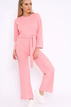 Rebellious Fashion Rose Ribbed Thin Knit Jumpsuit - Graciela