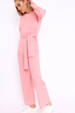 Rebellious Fashion Rose Ribbed Thin Knit Jumpsuit - Graciela