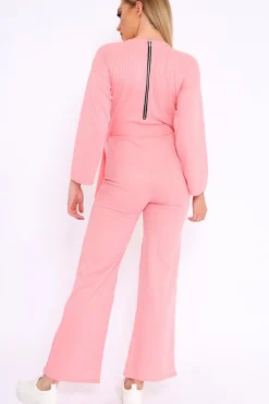 Rebellious Fashion Rose Ribbed Thin Knit Jumpsuit - Graciela