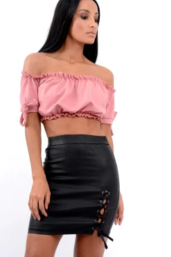 Rebellious Fashion Rose Ruched Bardot Gypsy Crop Top - Janette