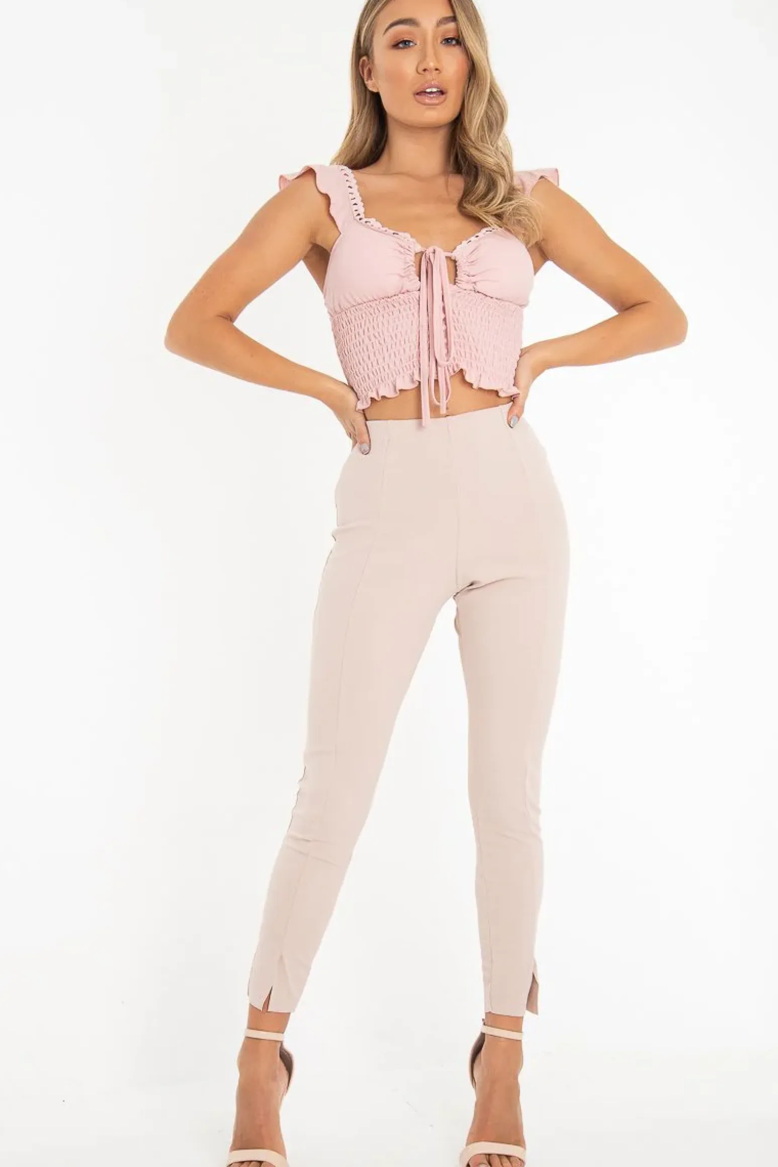 Rebellious Fashion Rose Ruched Button Tie Up Padded Bra Crop Top - Aden