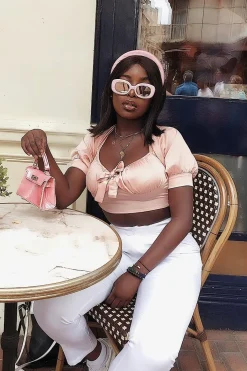 Rebellious Fashion Rose Satin Tie Front Crop Top - Jasie