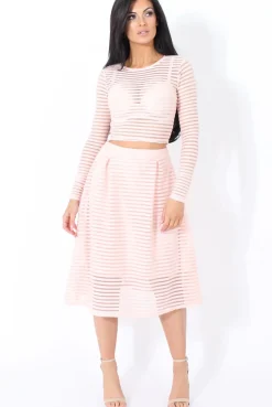 Rebellious Fashion Rose Semi Sheer Stripe Crop Top - Alix