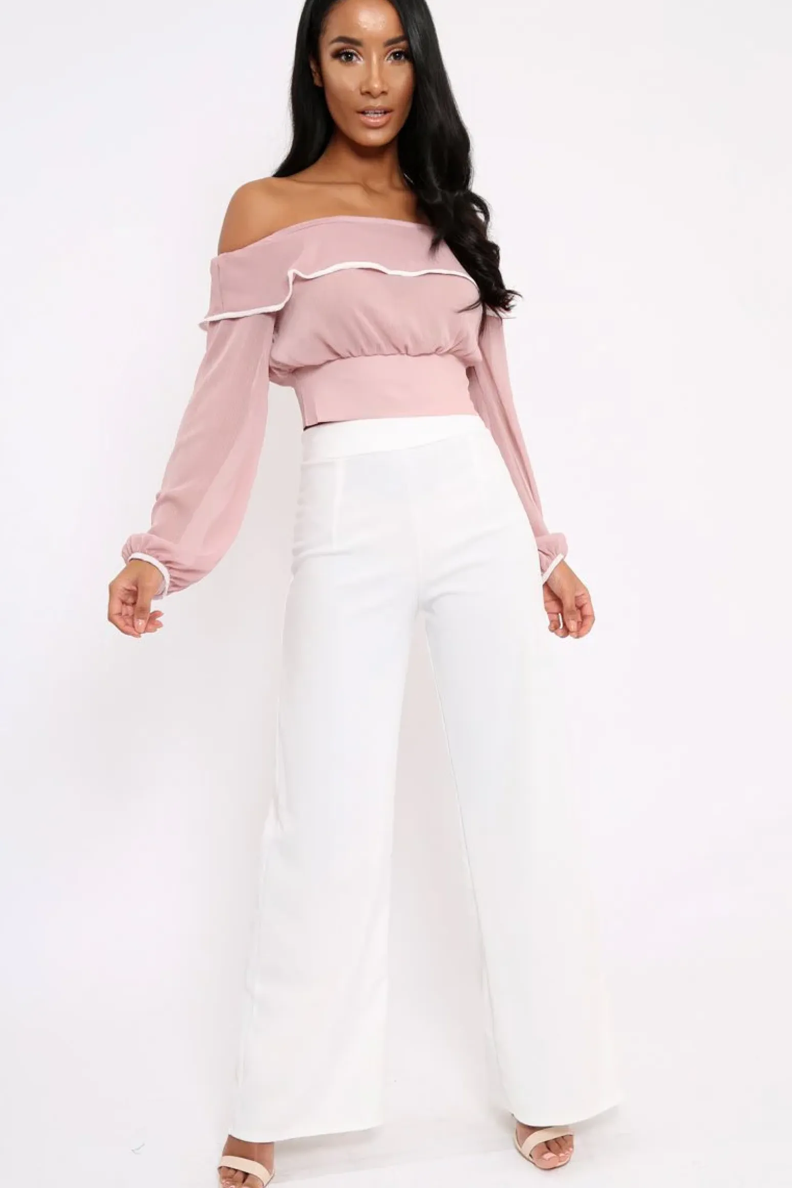 Rebellious Fashion Rose Sheer Bardot Crop Top - Pia