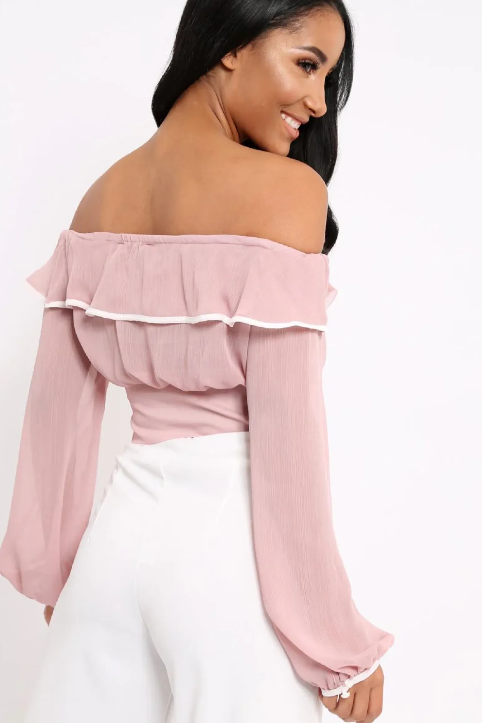 Rebellious Fashion Rose Sheer Bardot Crop Top - Pia