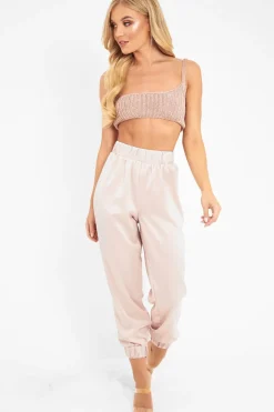 Rebellious Fashion Rose Shiny Woven Cargo Trousers - Atley