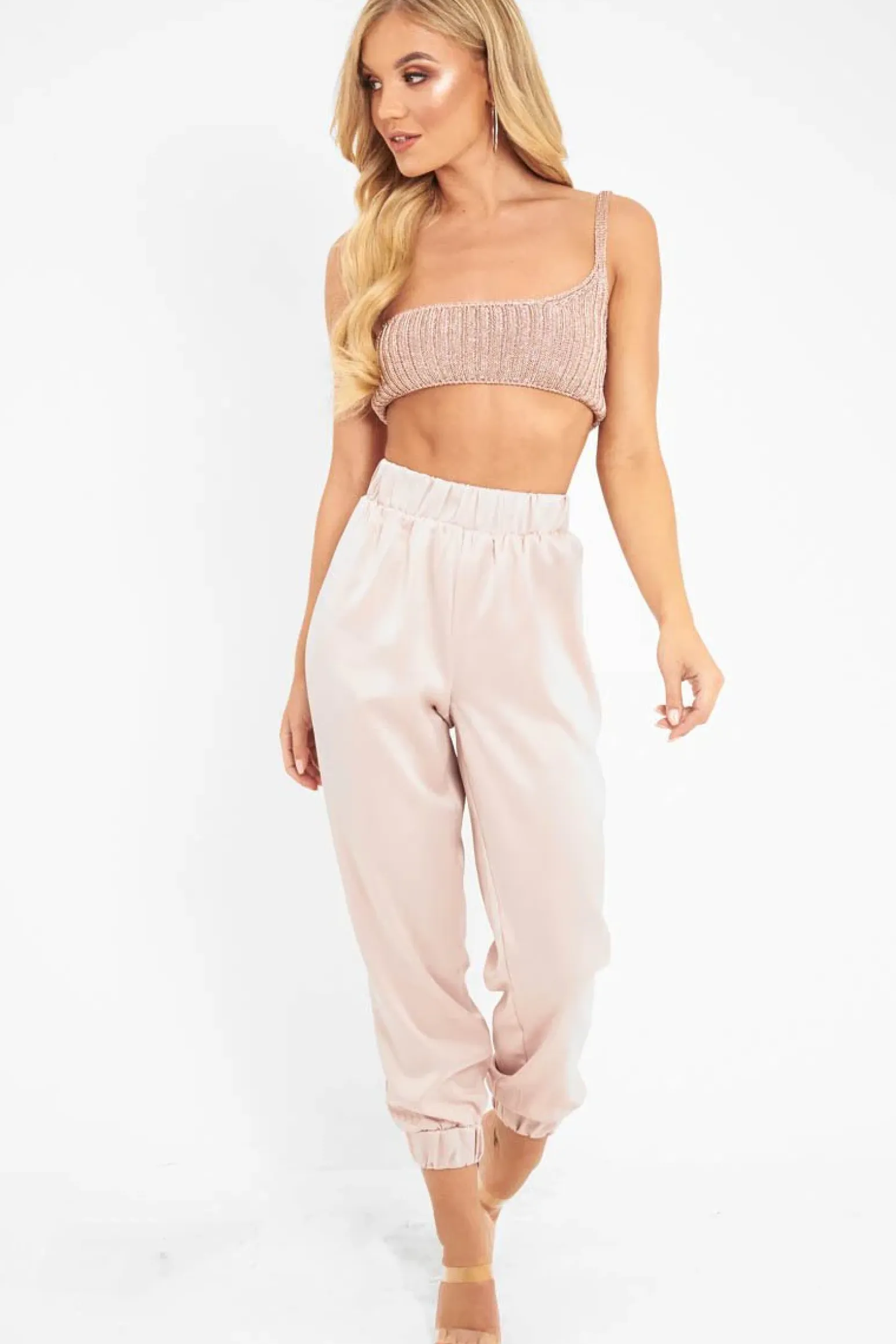 Rebellious Fashion Rose Shiny Woven Cargo Trousers - Atley