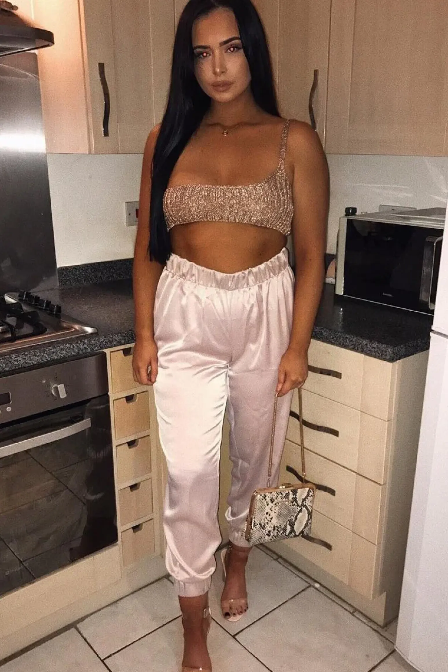 Rebellious Fashion Rose Shiny Woven Cargo Trousers - Atley