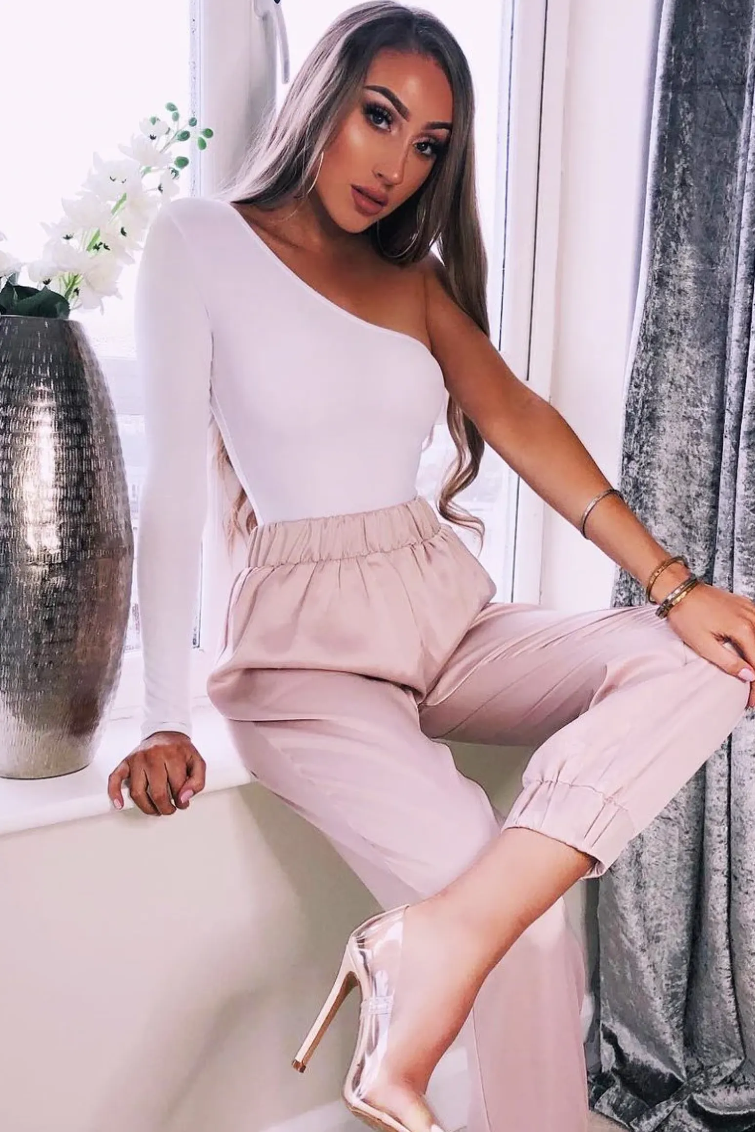 Rebellious Fashion Rose Shiny Woven Cargo Trousers - Atley