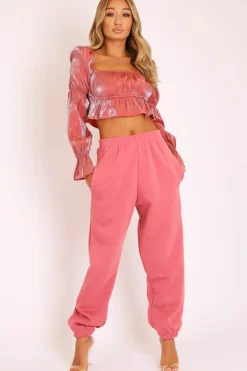 Rebellious Fashion Rose Silver Metallic Square Neck Crop Top - Gabryelle