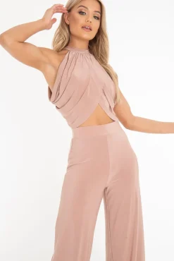 Rebellious Fashion Rose Slinky Halterneck Wrap Top - Giovanna