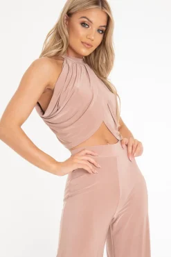 Rebellious Fashion Rose Slinky Halterneck Wrap Top - Giovanna