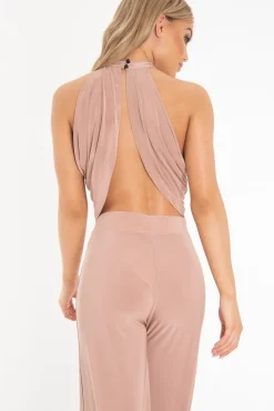 Rebellious Fashion Rose Slinky Halterneck Wrap Top - Giovanna