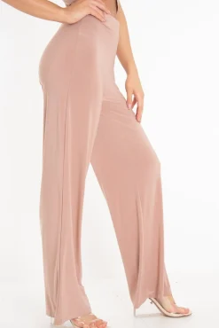 Rebellious Fashion Rose Slinky High Waist Wide Leg Trousers - Traci