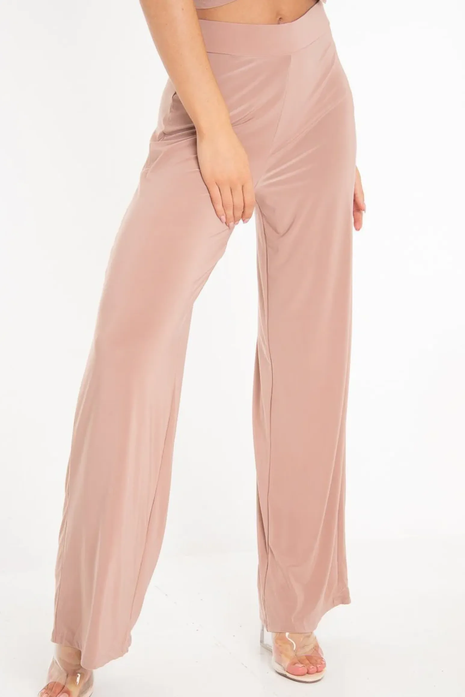 Rebellious Fashion Rose Slinky High Waist Wide Leg Trousers - Traci