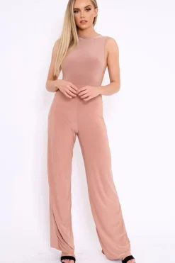 Rebellious Fashion Rose Slinky Low Side Jumpsuit - Ivannah