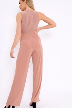 Rebellious Fashion Rose Slinky Low Side Jumpsuit - Ivannah