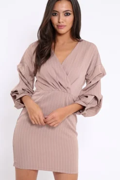 Rebellious Fashion Rose Striped Wrap Front Dress - Chelsea