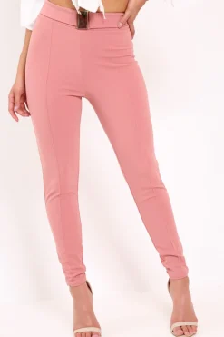 Rebellious Fashion Rose Tapered Trousers With Gold Buckle - Zyana