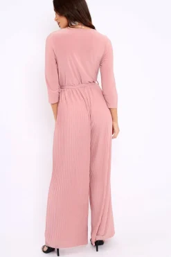 Rebellious Fashion Rose Wrap Front Plisse Leg Jumpsuit - Haiden