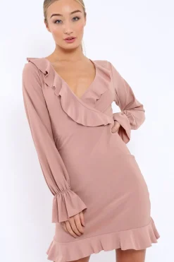 Rebellious Fashion Rose Wrap Mini Dress with Frills - Maleigh